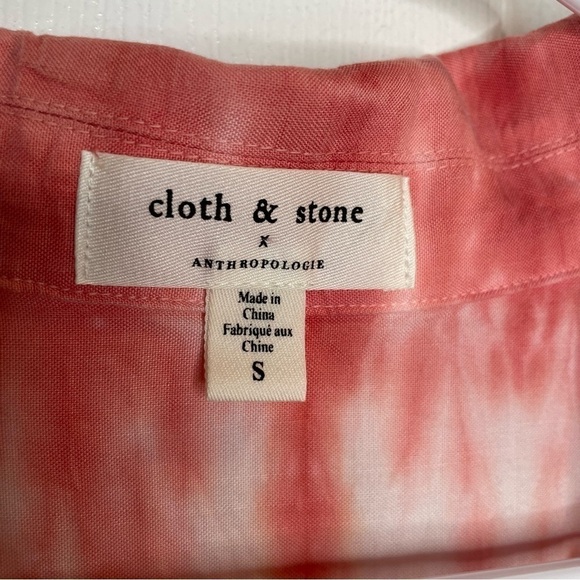 Cloth & Stone X Anthropologie Coral Tie Dye Button Down Short Sleeve Top S - Picture 8 of 10